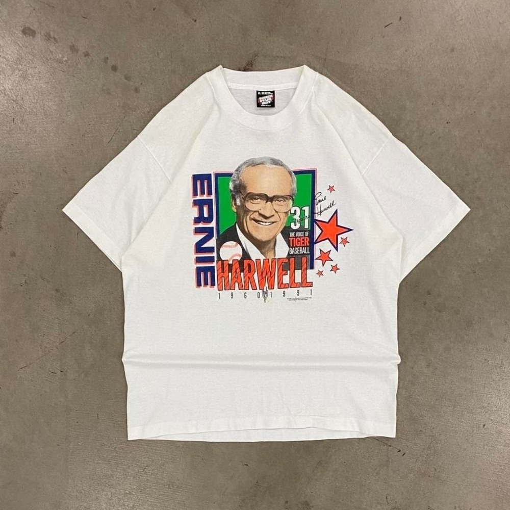 Vintage 1991 Detroit Tiger Ernie Harrell Retirement T-Shirt MLB Screen Stars XL